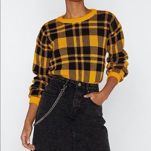 Yellow plaid cropped sweater